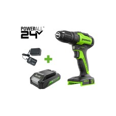 Бесщеточная дрель-шуруповерт GreenWorks GD24DD35, 24В, 29/35 Нм, 1x2Ач,ЗУ, 3704007VUA