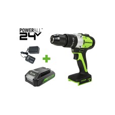 Дрель-шуруповерт ударная GreenWorks GD24DD60, 24V, б/щет, 0-450/0-1700 об/мин, 30/60Нм, 1x2Ач, ЗУ, кор 3704107VUA